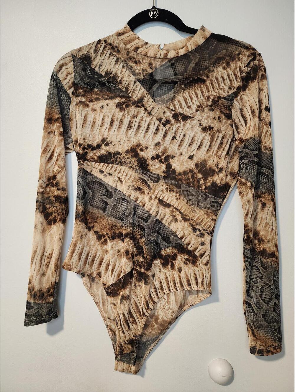 A3 Design Y2K Style Snake Print Mesh Long Sleeve Bodysuit LRG